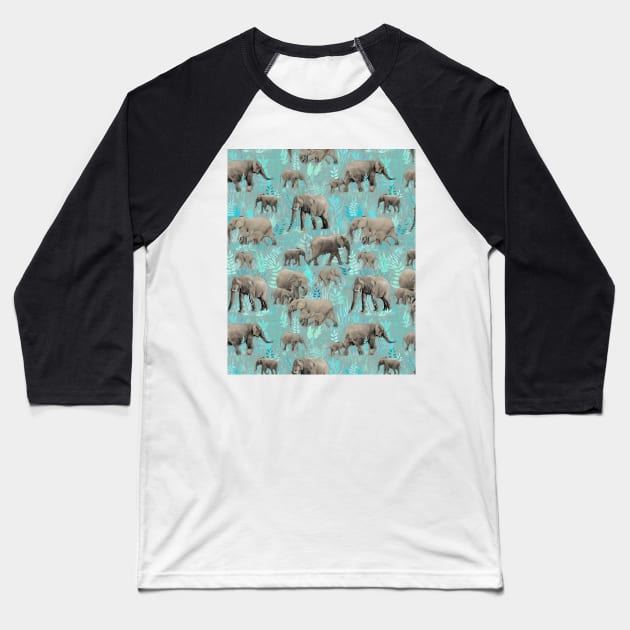 Sweet Elephants in Soft Teal Baseball T-Shirt by micklyn